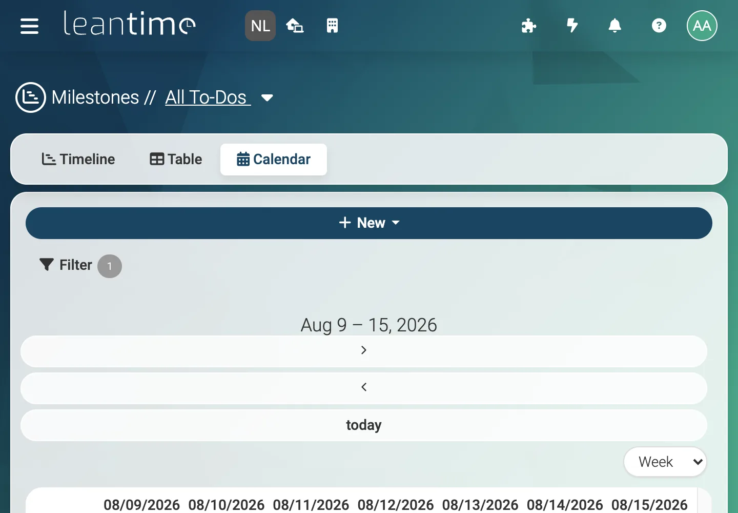 Calendar Week View - desktop light theme in Leantime