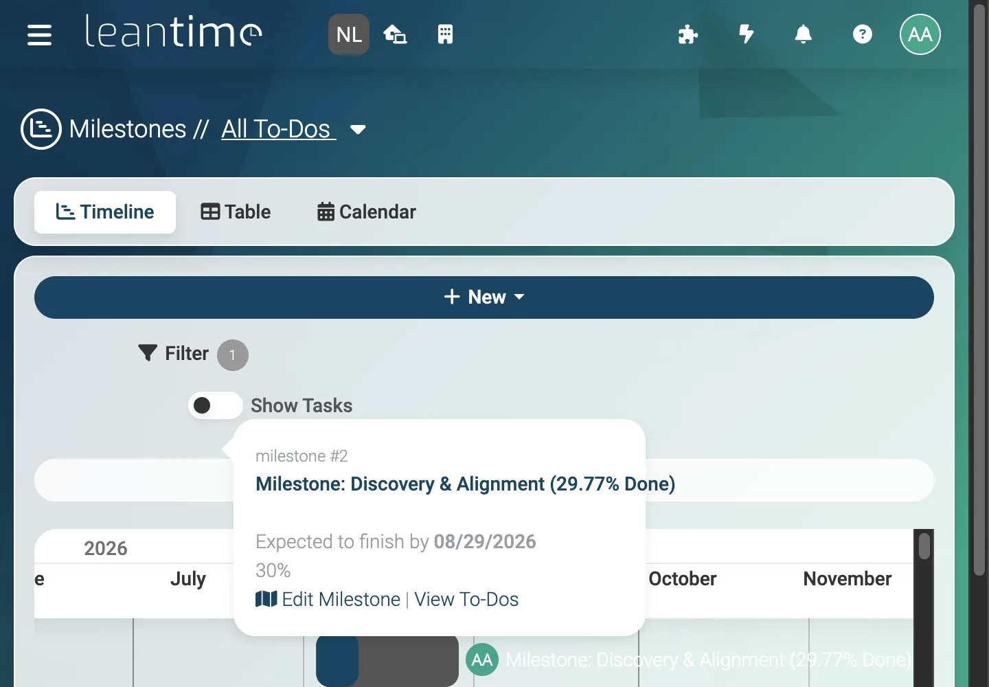 Milestone Detail - desktop light theme in Leantime
