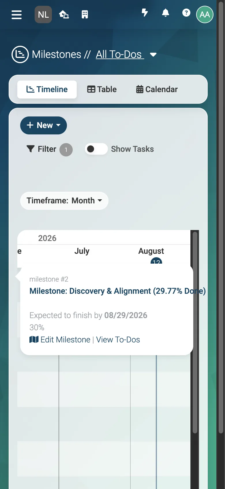 Milestone Detail - mobile light theme in Leantime