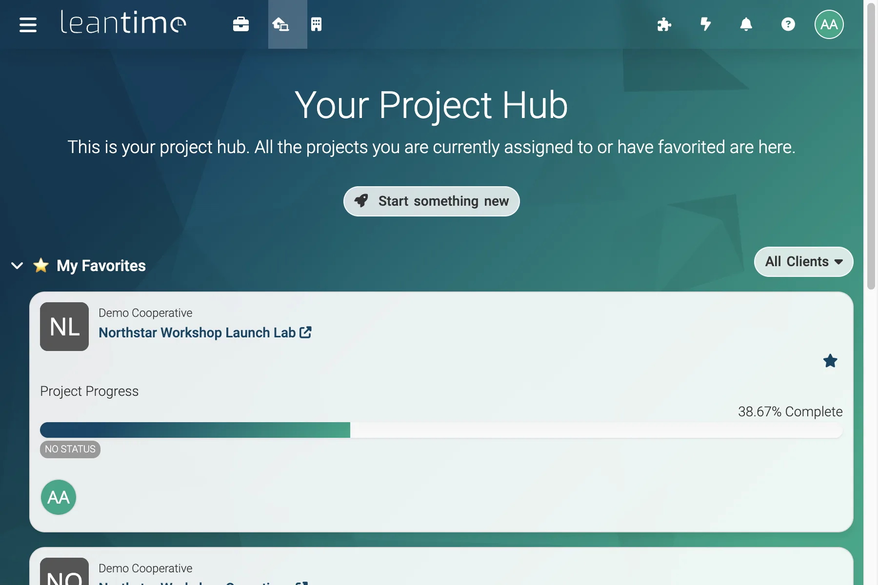 Project Hub Portfolio - wide desktop light theme in Leantime