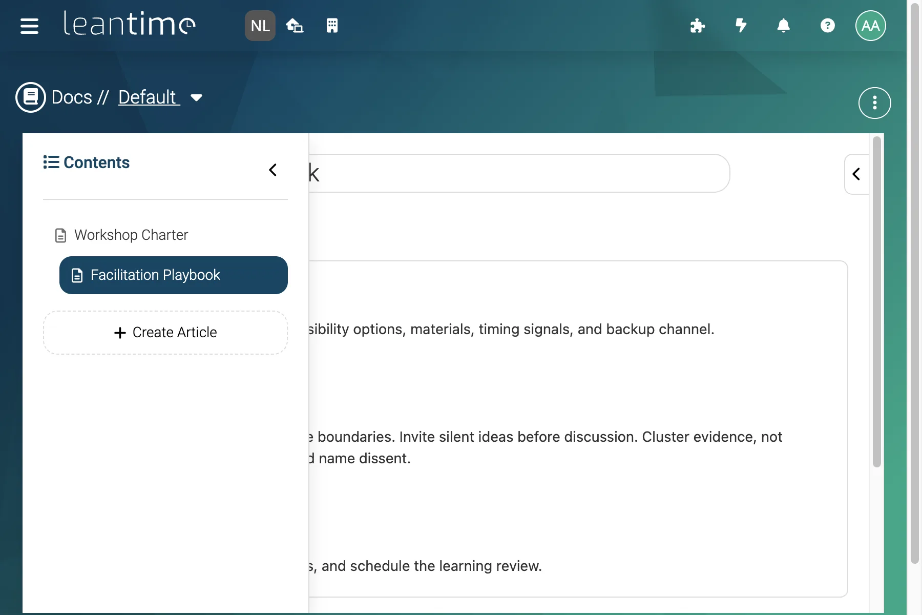 Wiki Article Tree - wide desktop light theme in Leantime