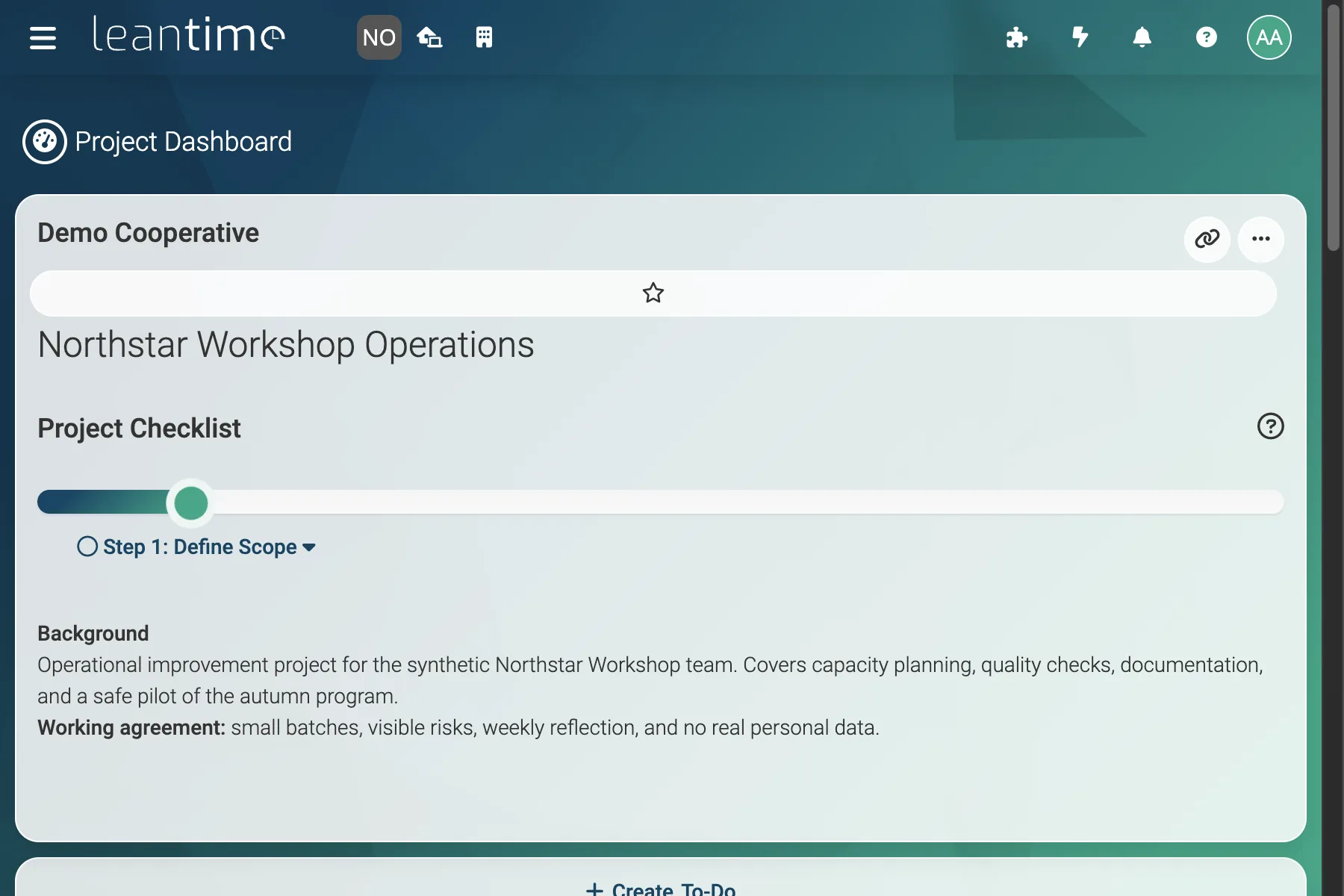 Operations Project Overview - wide desktop light theme in Leantime