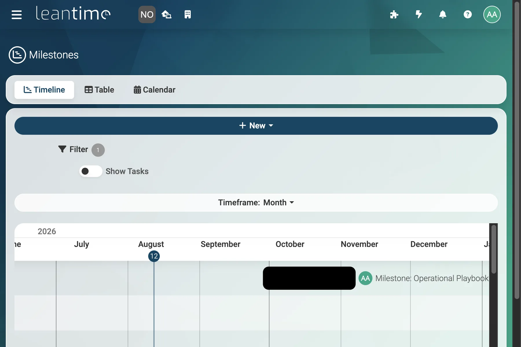 Operations Milestone Roadmap - wide desktop light theme in Leantime