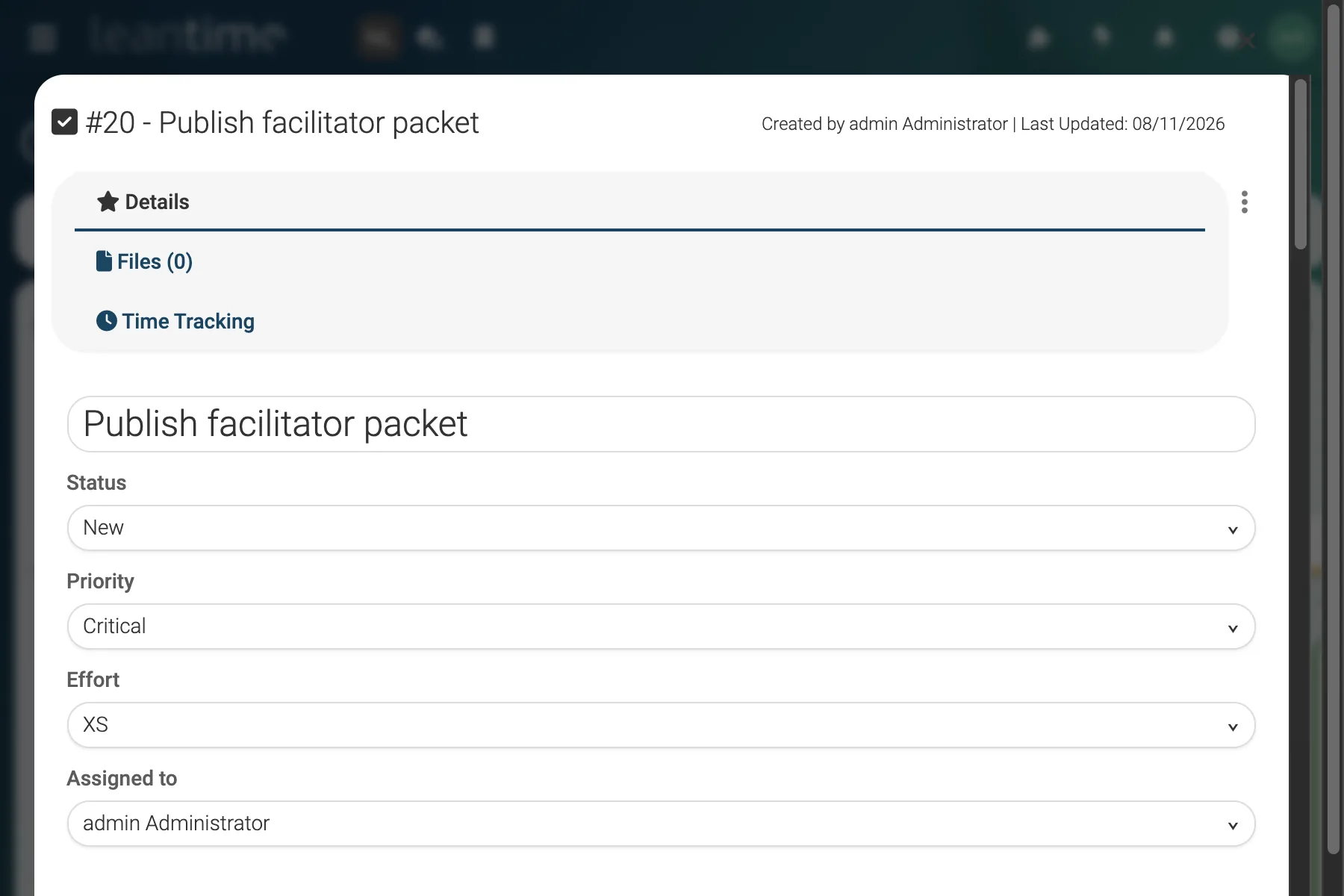 Task Detail Overview - wide desktop light theme in Leantime