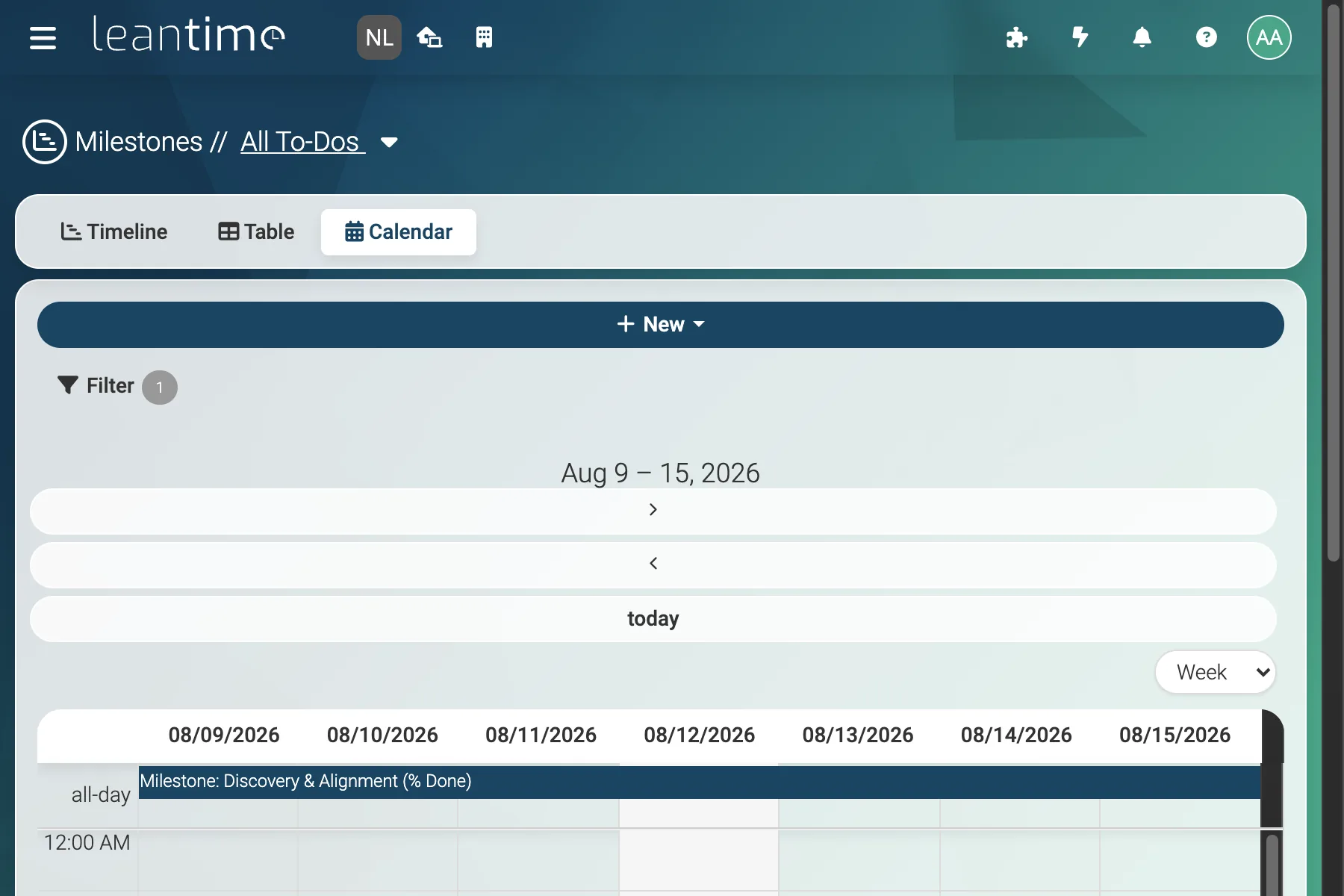 Calendar Week View - wide desktop light theme in Leantime
