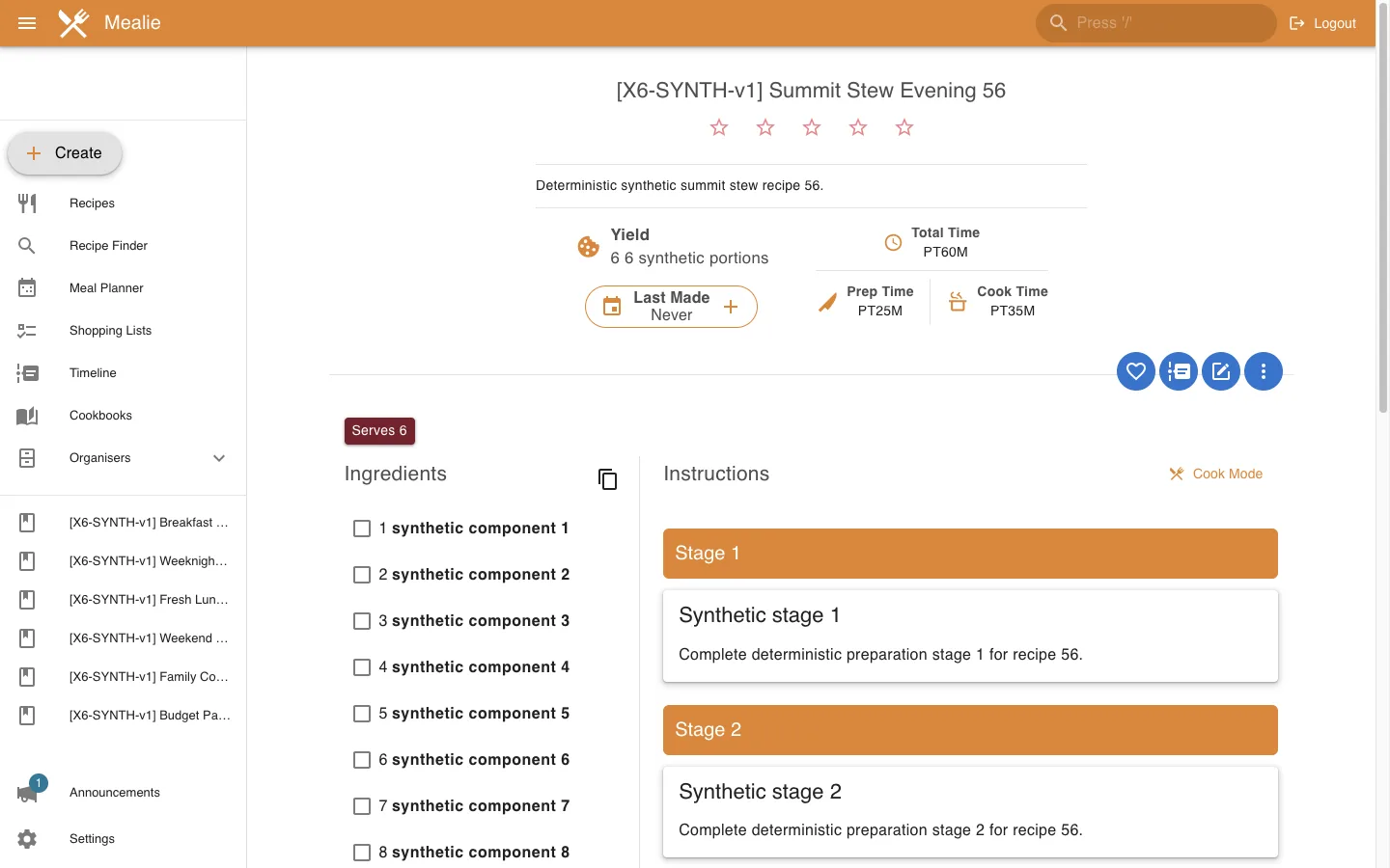 Summit Stew recipe without image in the Mealie interface