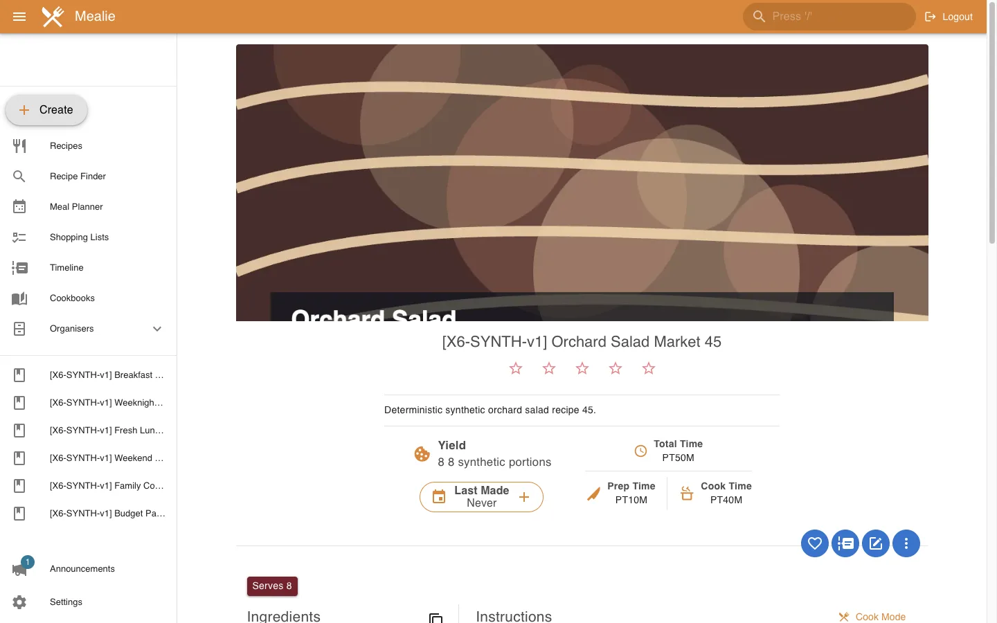Orchard Salad recipe with image in the Mealie interface