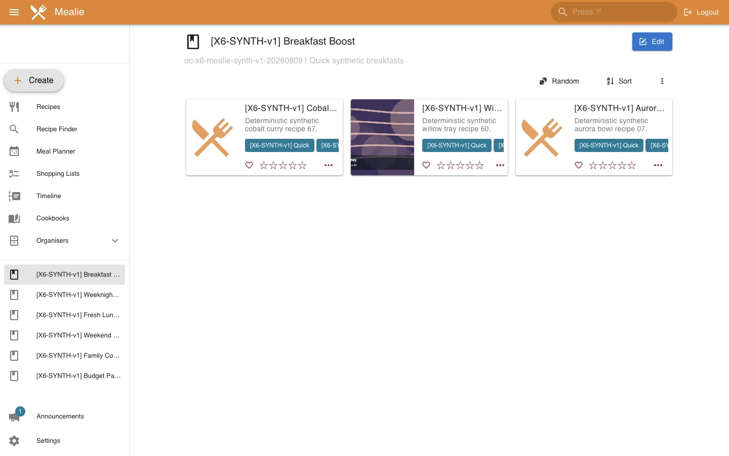 Breakfast Boost cookbook detail in the Mealie interface