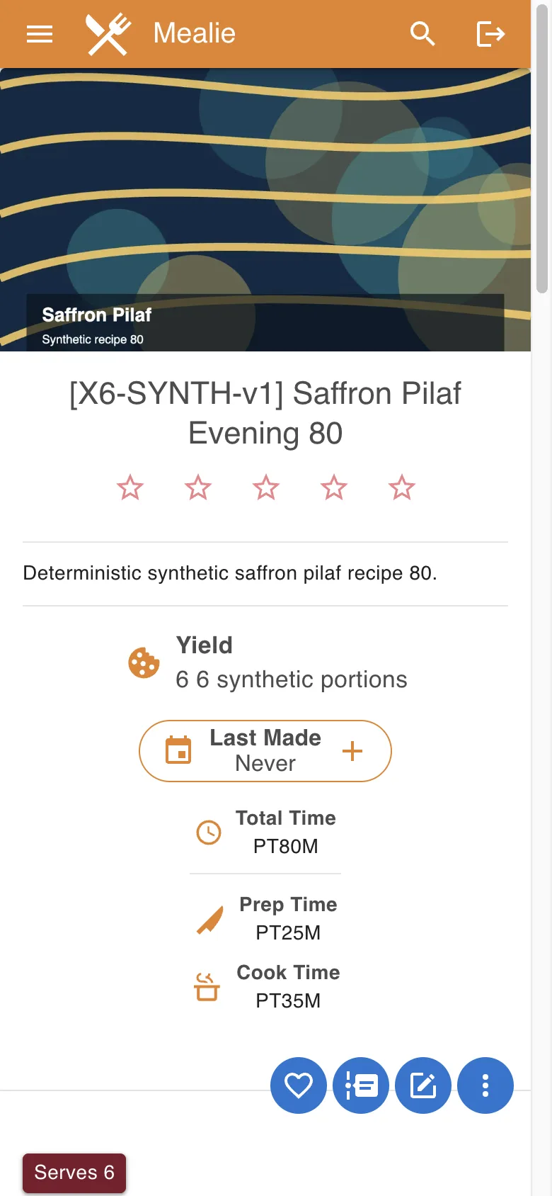 Saffron Pilaf recipe detail with hero image in the Mealie interface