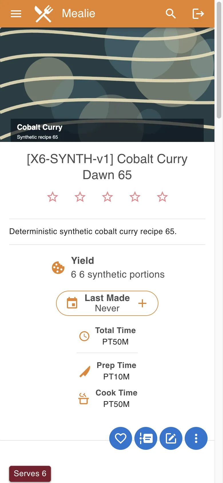 Cobalt Curry recipe detail with hero image in the Mealie interface