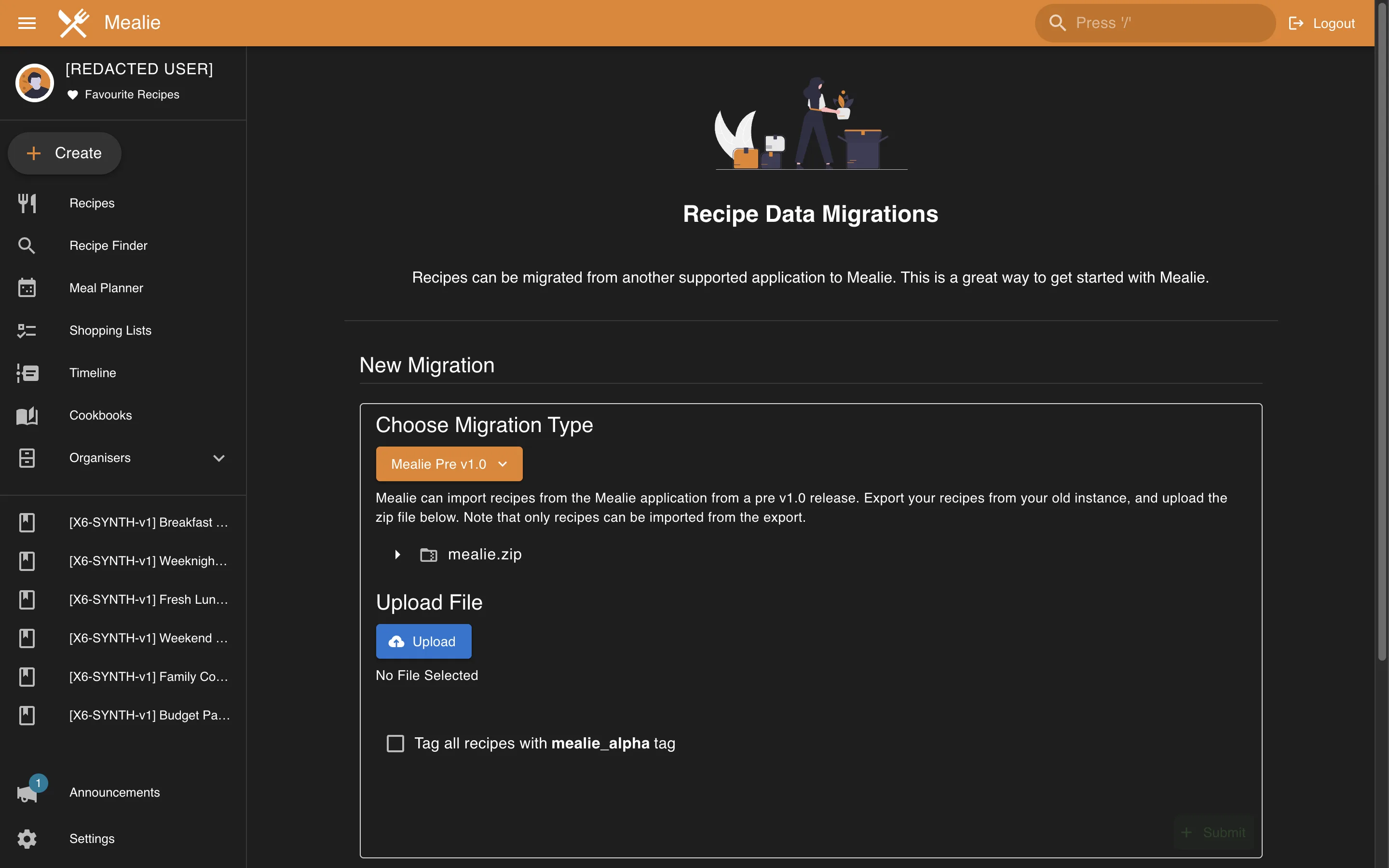 Data migration providers without starting an import in the Mealie interface