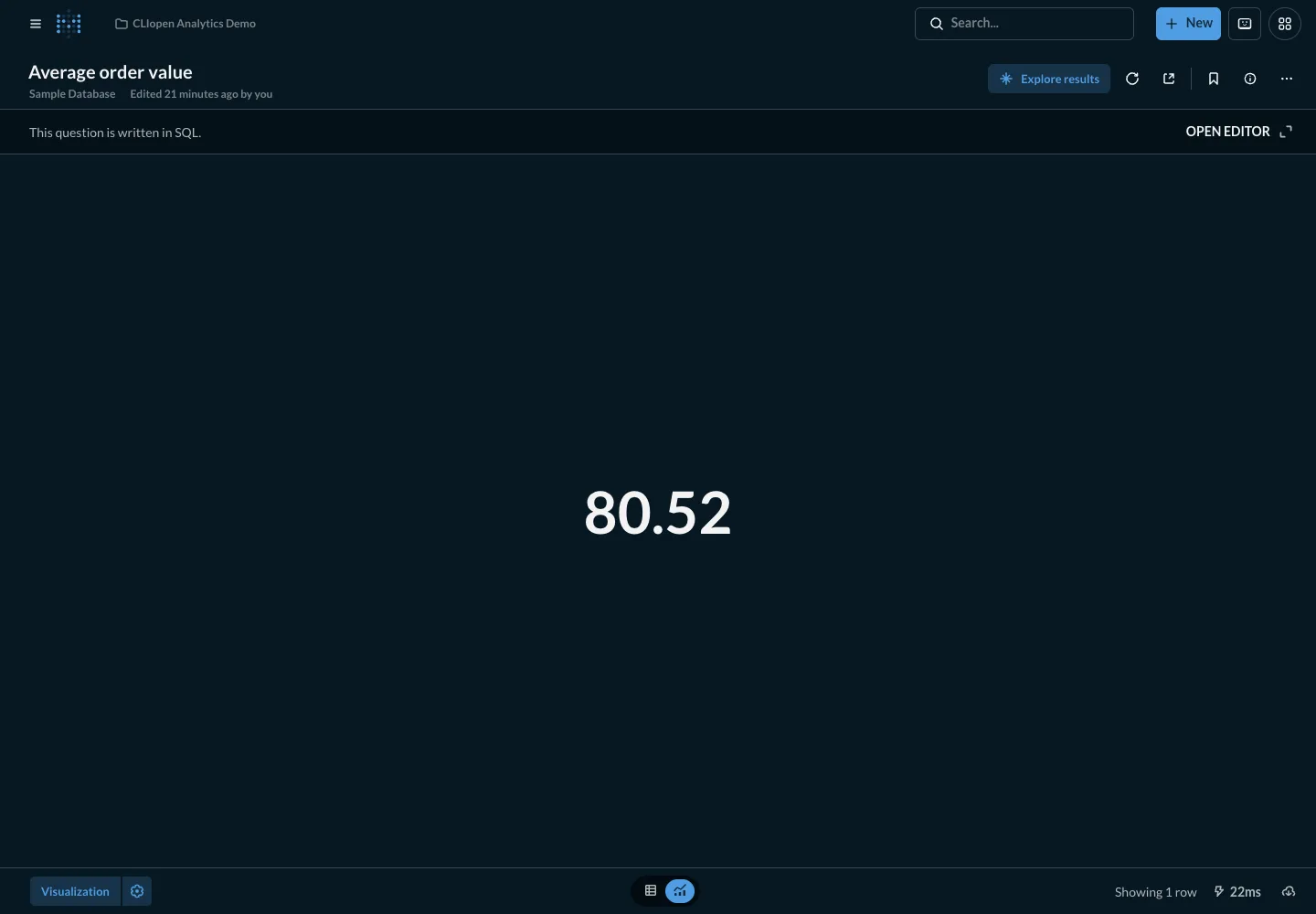 Average order value - desktop dark theme in the Metabase interface
