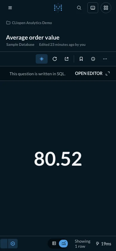Average order value - mobile dark theme in the Metabase interface