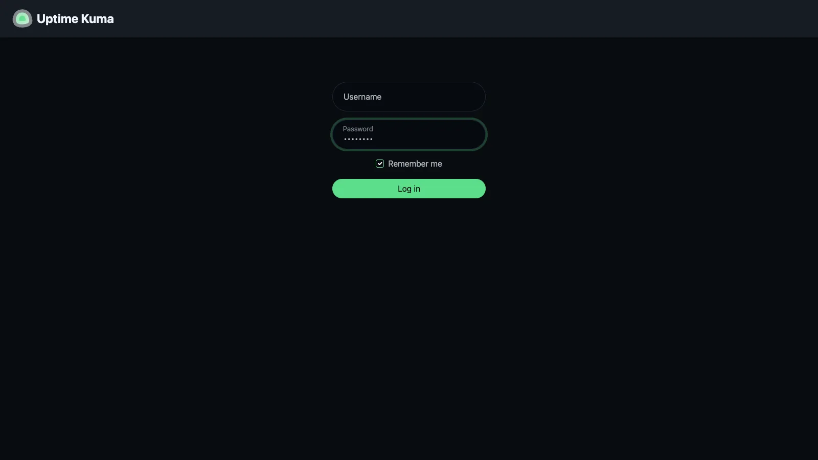 Login screen with empty fields in the Uptime Kuma desktop interface