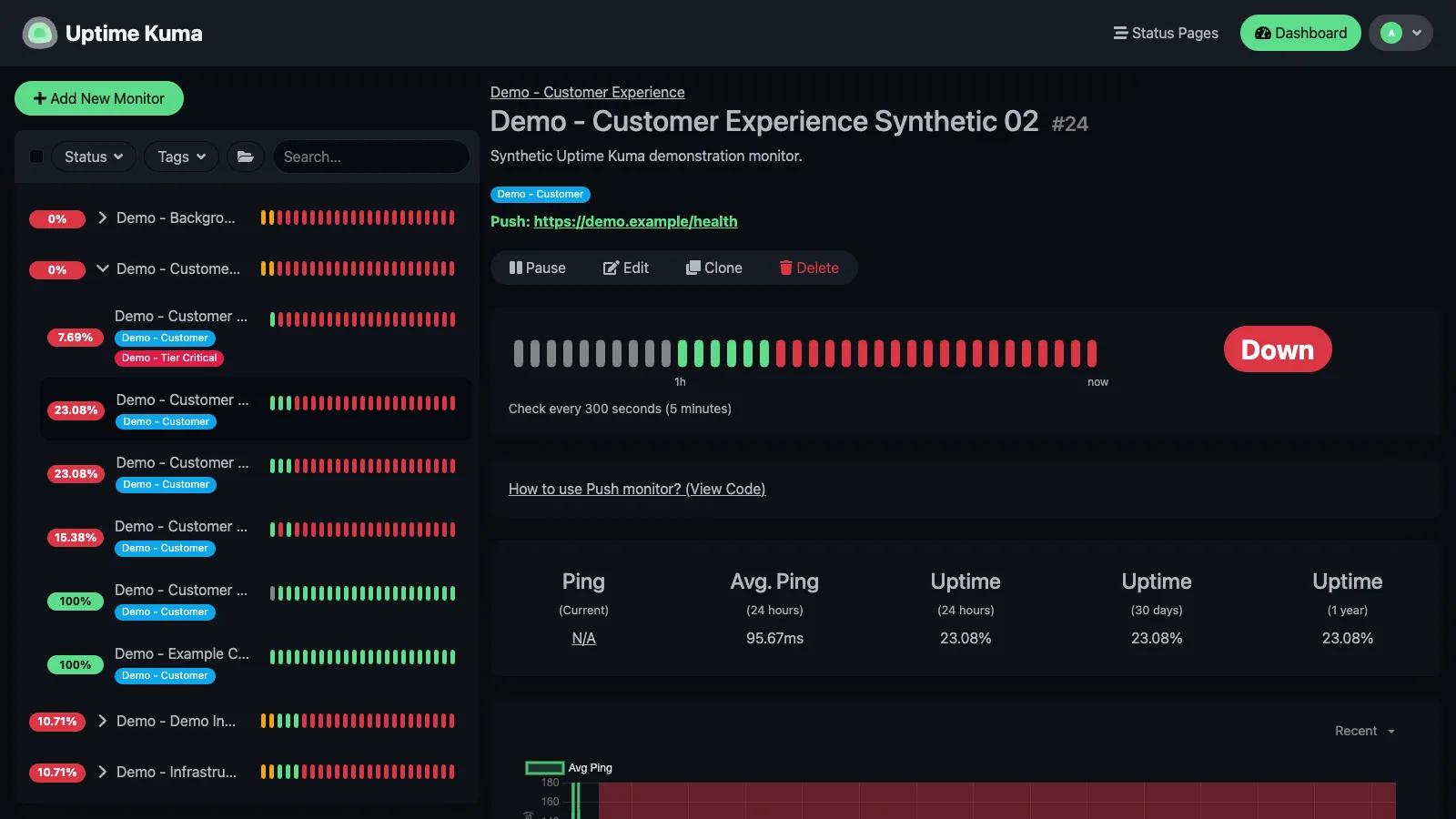 Push monitor details in the Uptime Kuma desktop interface