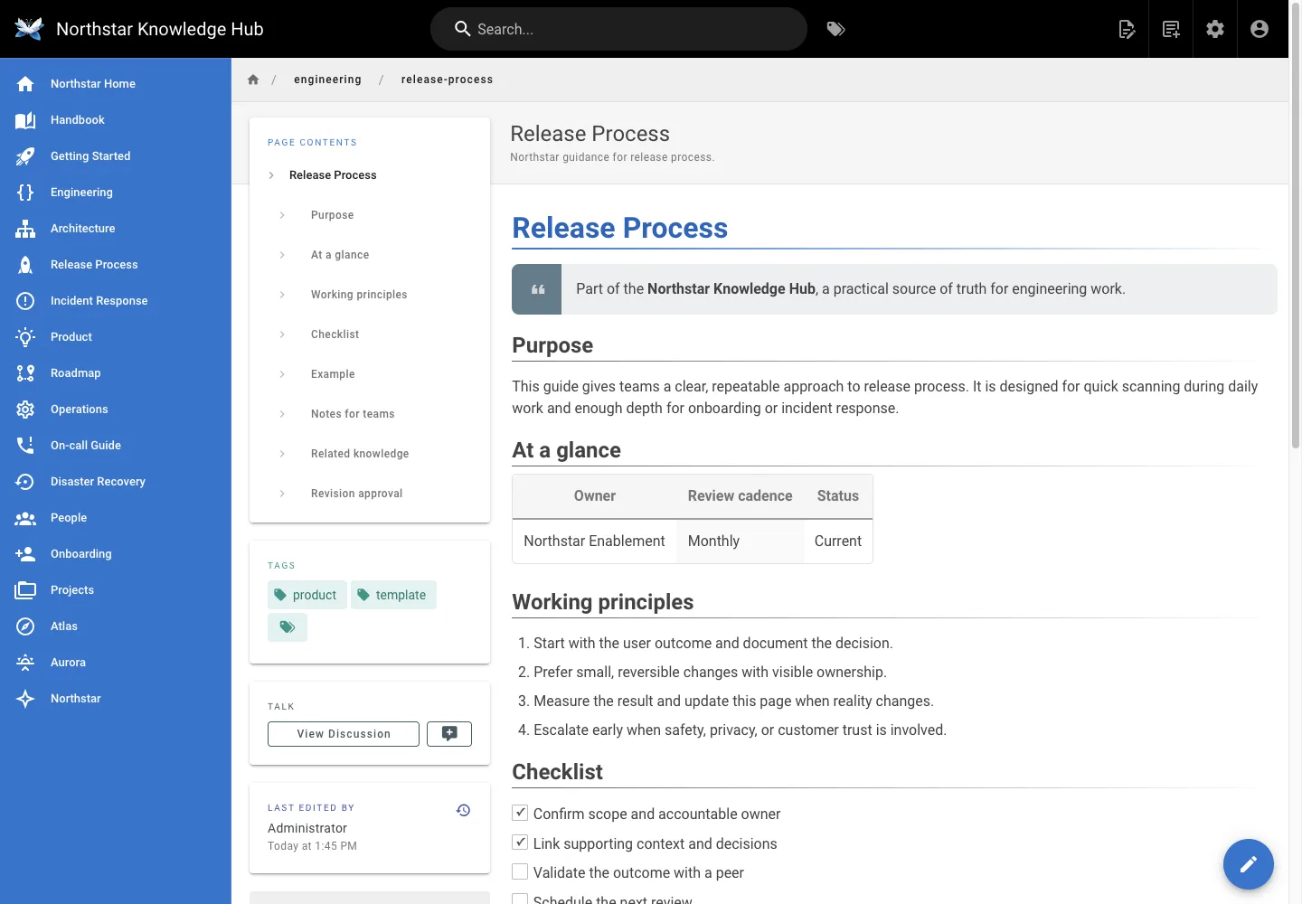 Release guide - desktop light theme in the Wiki.js interface