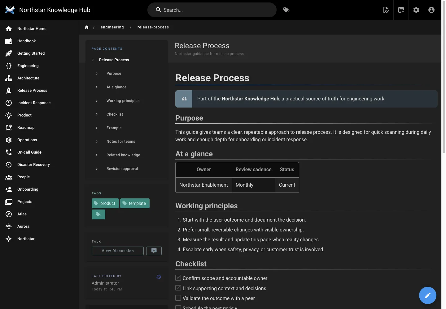 Release guide - desktop dark theme in the Wiki.js interface