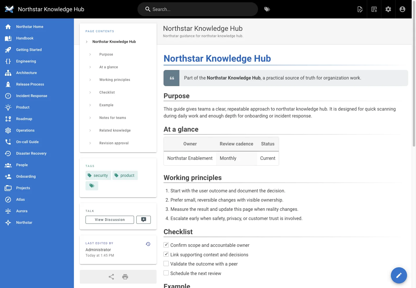 Knowledge search - desktop light theme in the Wiki.js interface
