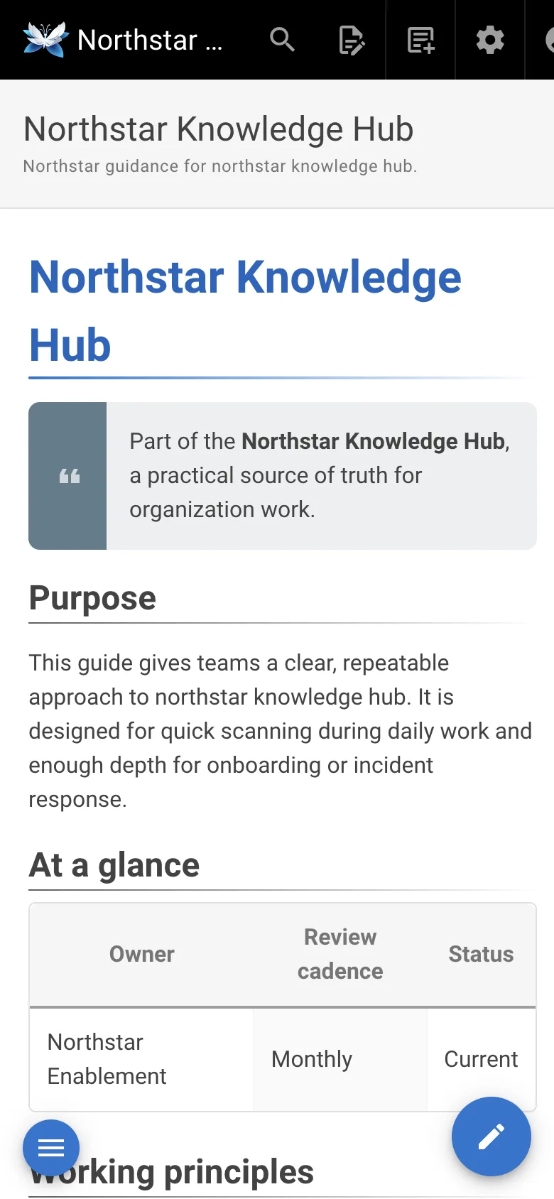 Knowledge search - mobile light theme in the Wiki.js interface