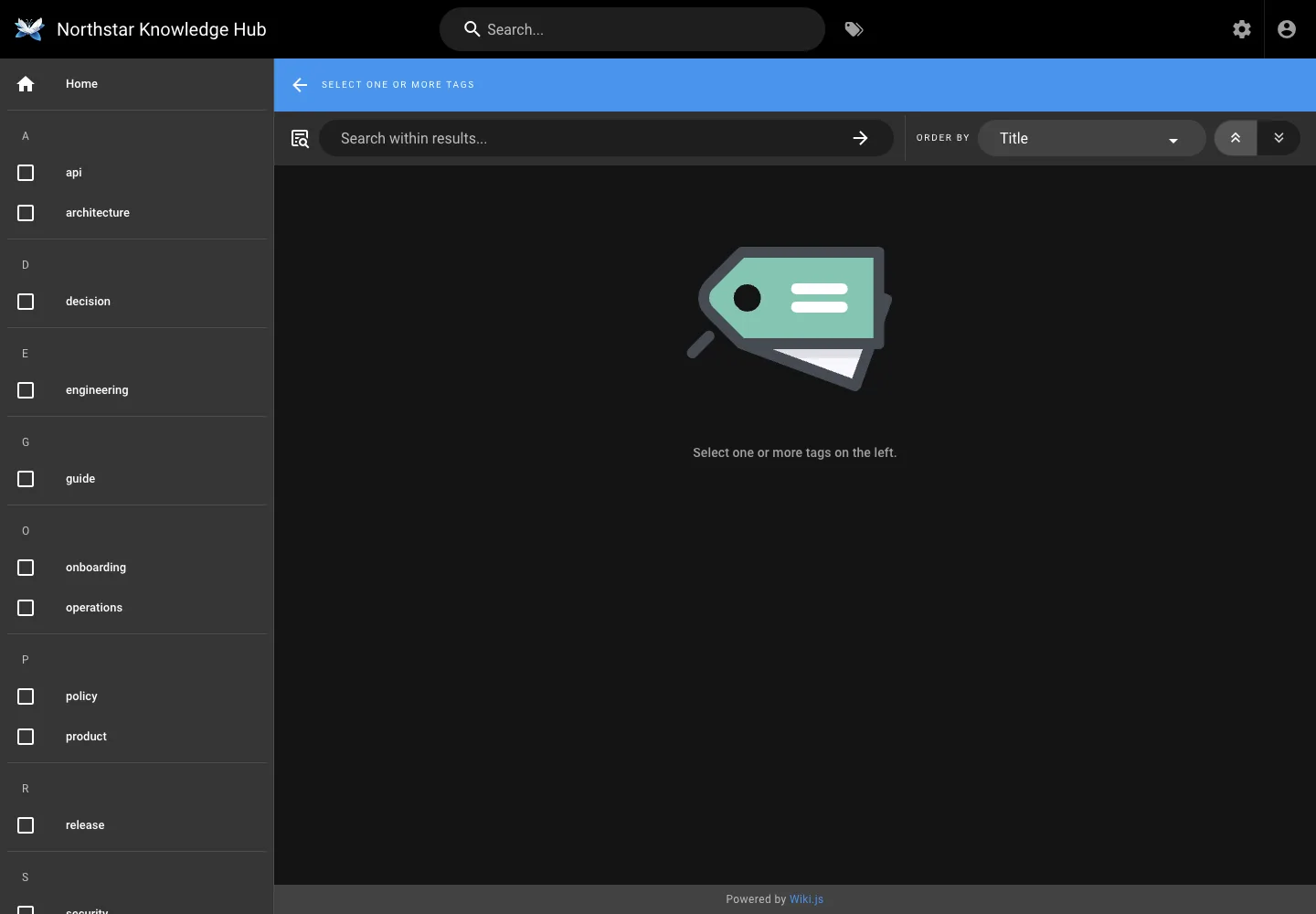 Tag browser - desktop dark theme in the Wiki.js interface