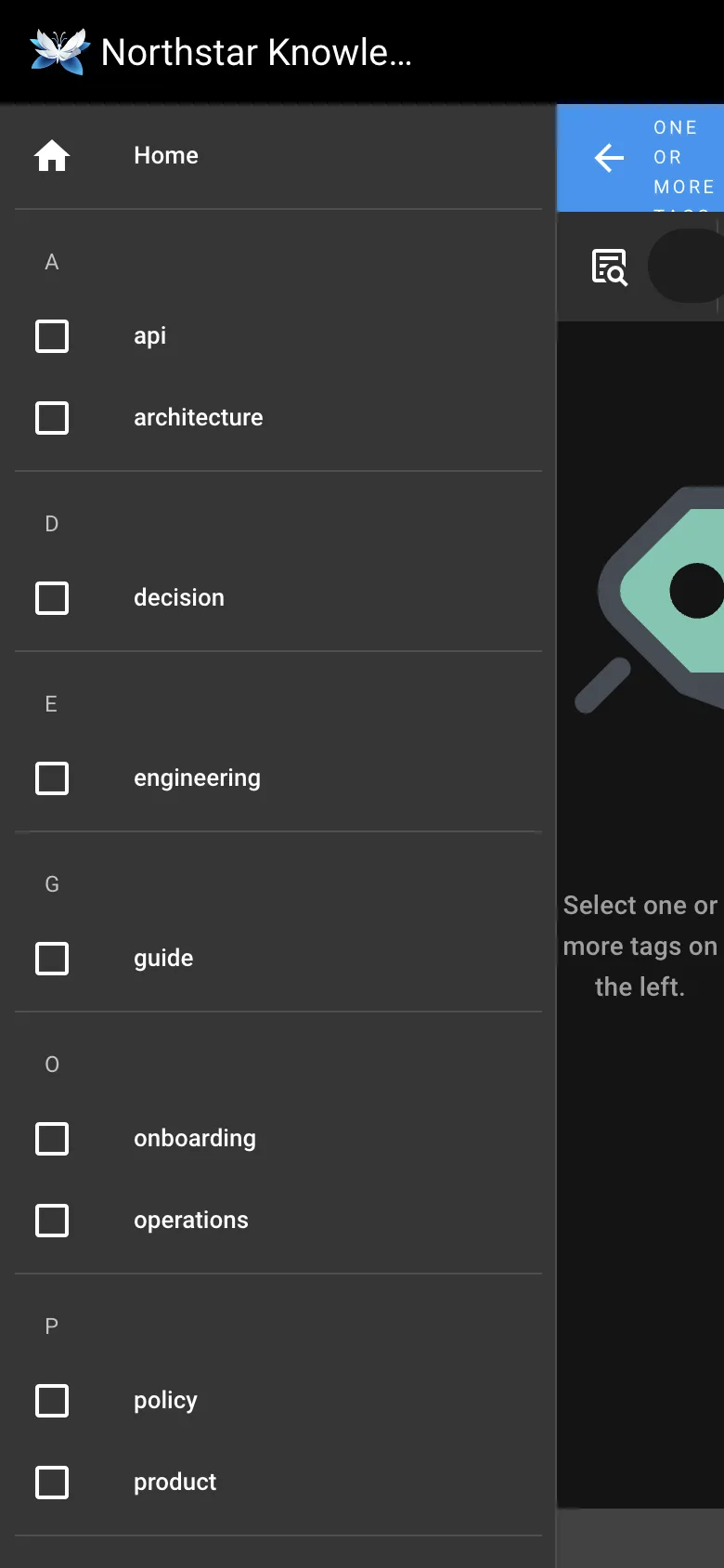 Tag browser - mobile dark theme in the Wiki.js interface