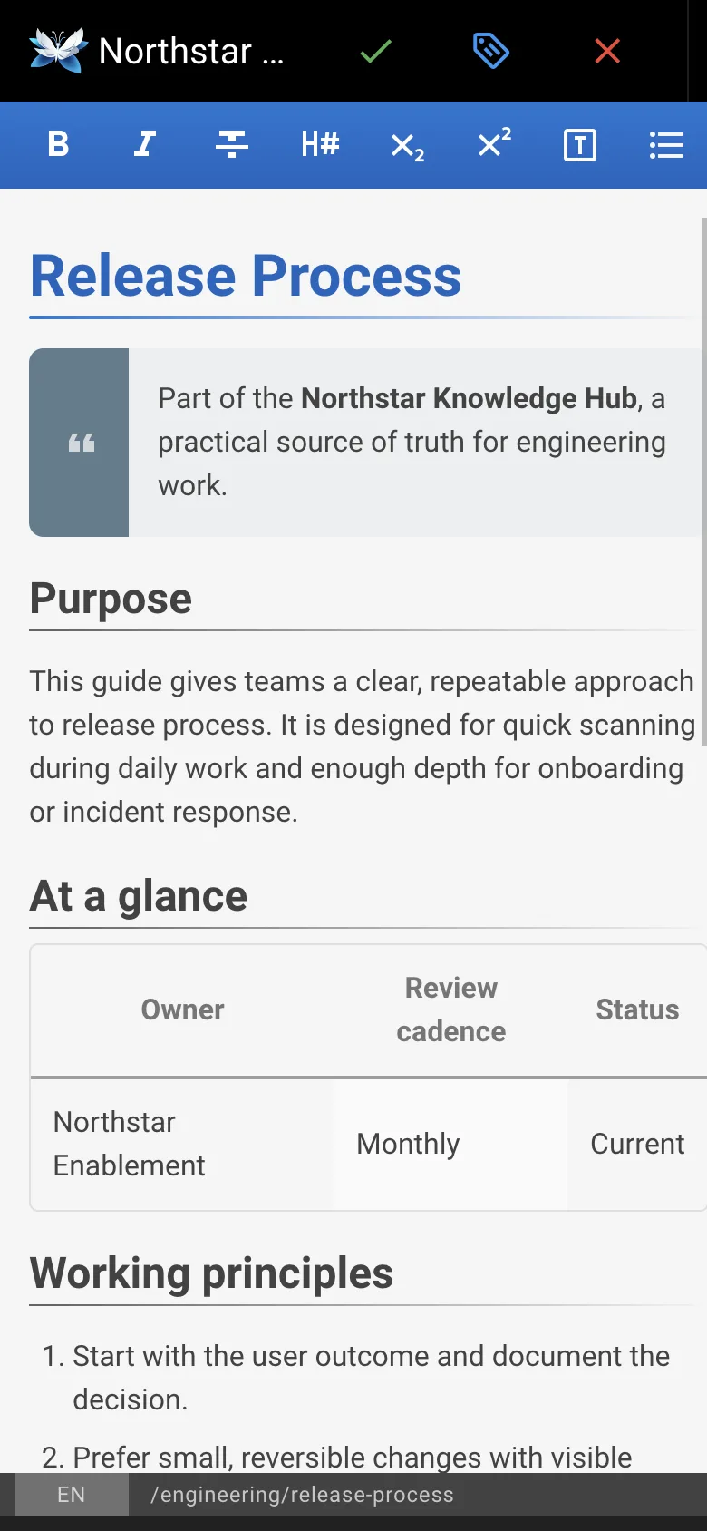 Markdown editor - mobile light theme in the Wiki.js interface