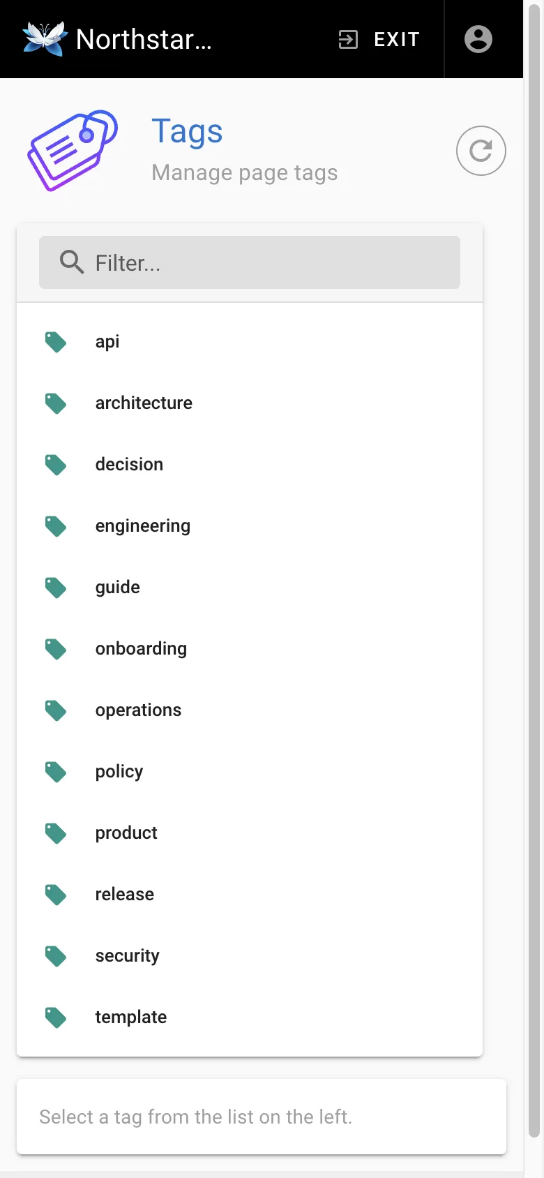 Tag management - mobile light theme in the Wiki.js interface