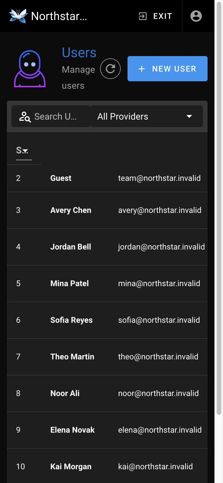 User management - mobile dark theme in the Wiki.js interface