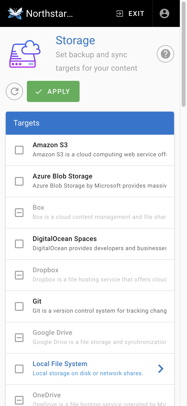 Storage settings - mobile light theme in the Wiki.js interface