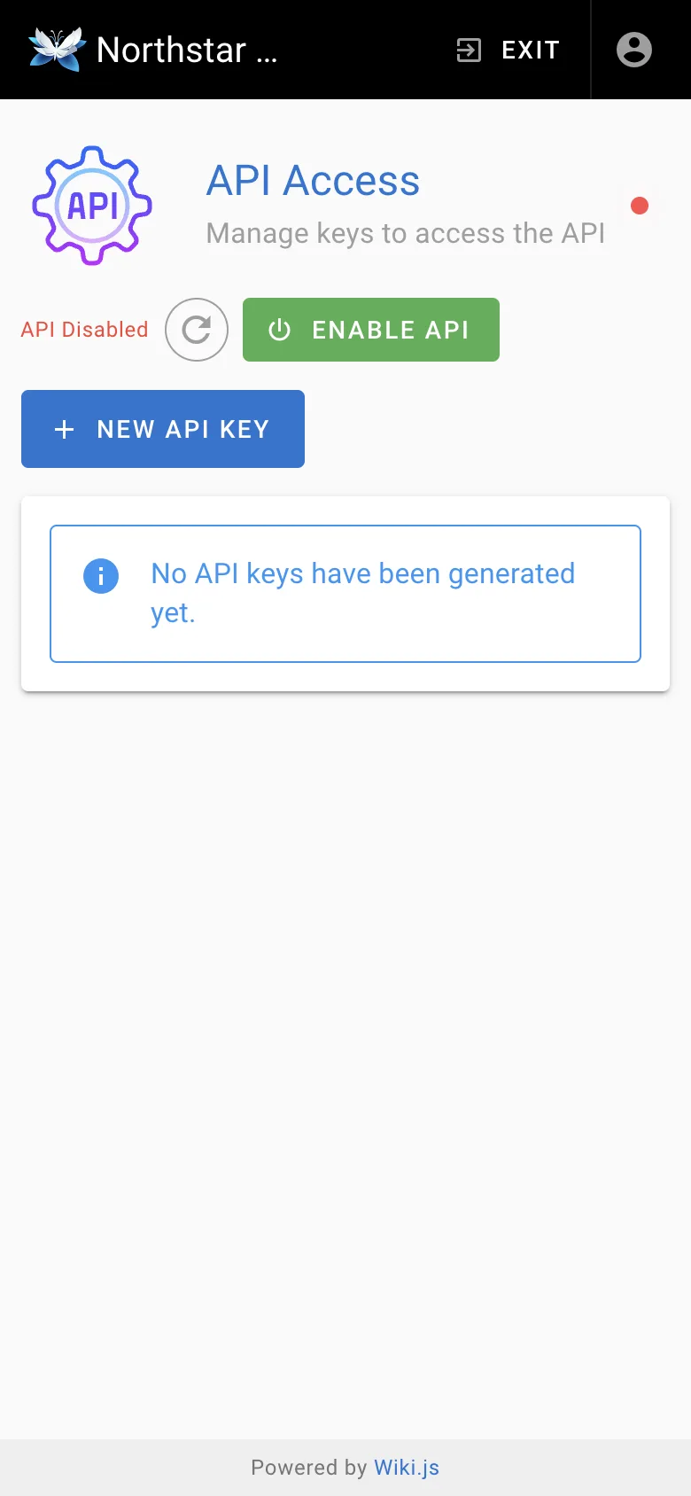 API access - mobile light theme in the Wiki.js interface