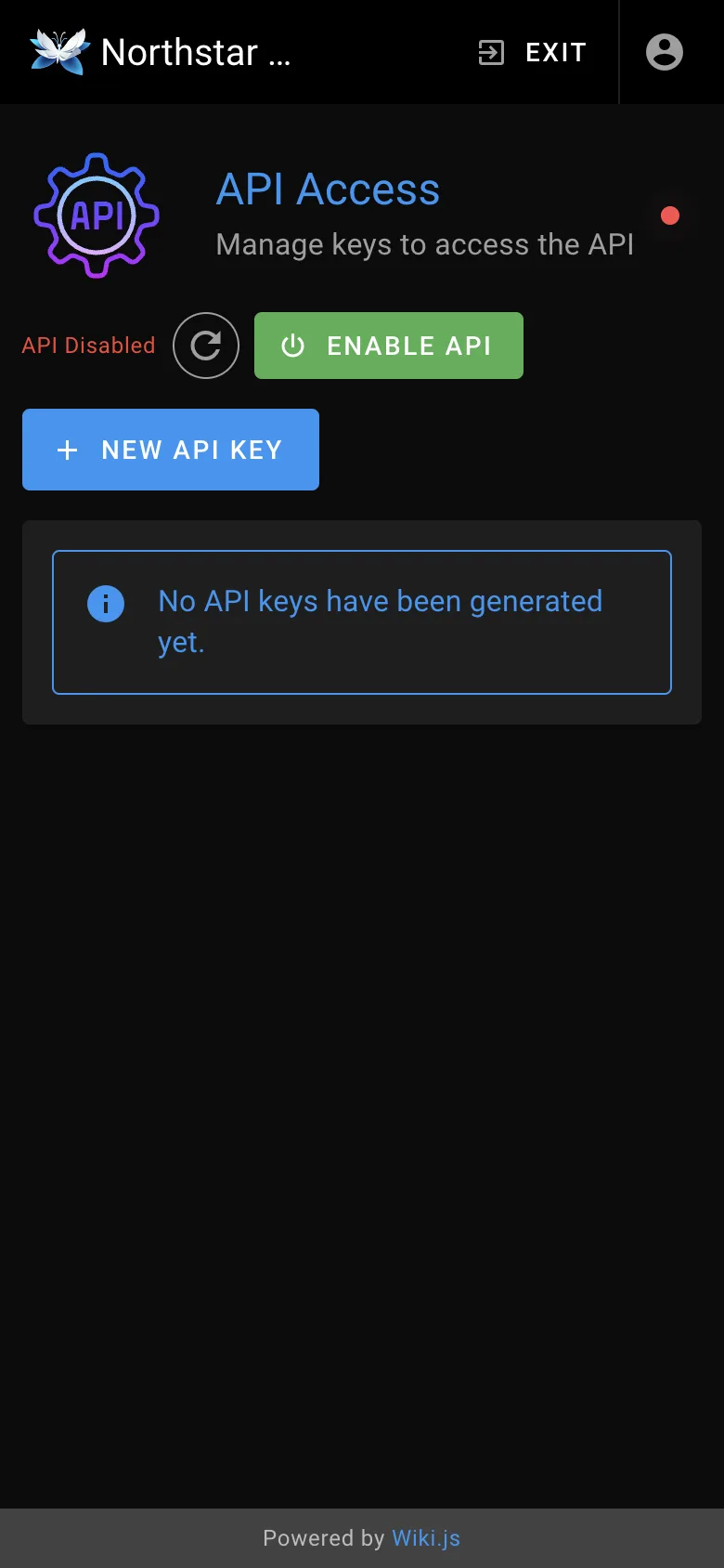 API access - mobile dark theme in the Wiki.js interface